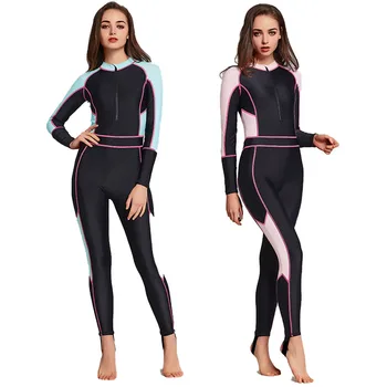  Нов дамски моден едно парче водолазный костюм с дълъг ръкав, бански, слънцезащитен крем UPF50 +, плажен быстросохнущий костюм за сърф, бански костюми с цип