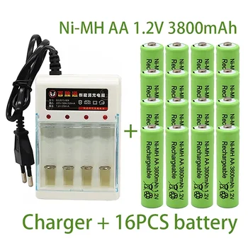  Нова батерия AA 1.2 V 3800mAh Ni-MH акумулаторна батерия за Играчка дистанционно управление, Акумулаторни Батерии тип AA 1.2 V батерия + Зарядно устройство