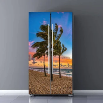  Океан, плаж, Палми, опаковане на хладилника, стенни картини на вратата на хладилника, Кокосова палма, Подвижни, плакат, стикери, декорация за дома за готвене