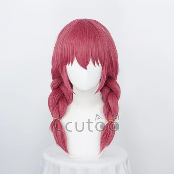  перука ccutoo Amano Miu от смес от синтетични косми S за cosplay, заплетенный в дълги двойни опашки, розово-червен