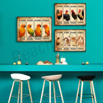  Плакат и платно с изображение на Конура, морски свинчета, пиле, кон, заек, силно и смело стенно изкуство, начало декор, щампи с животни, подарък за рожден ден