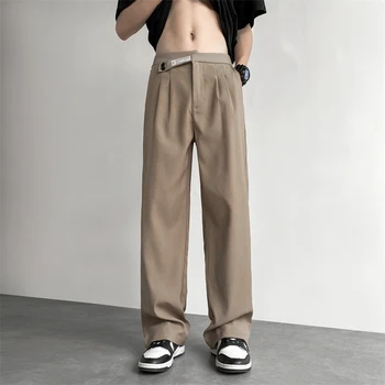  Пролетно-есенни мъжки обикновена прилепнали панталони с копчета и цип Paris Button 2024, ежедневни модерни Елегантни панталони за крайградски пътувания, A08