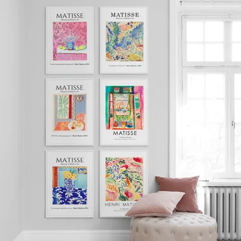  Ретро Анри Матис, Абстрактно Стенно изкуство, Печат върху платно Пейзаж Галерия плакати в скандинавски стил Снимка на домашен интериор за хол