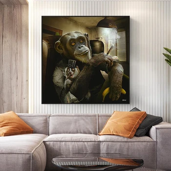  Сомкнувшийся Орангутан Стенно Изкуство Платно Живопис Абстрактно Мислене Животно Изкуство Платно Плакат Извежда Картина за Хола Домашен интериор