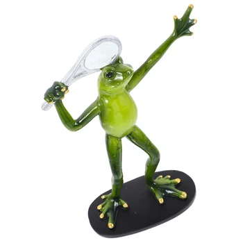  Статуетка на жаба в градината, играеща тенис, статуя на жаба, декорация за двора, украса за косене на трева, настолна скулптура, двор, двор