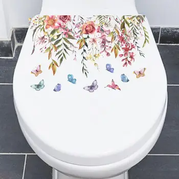  Стикер за декор за баня с цветя модел Стикер за тоалетна Ярко цвете, Пеперуда Стикер за тоалетна Трайно стикер от PVC за дома