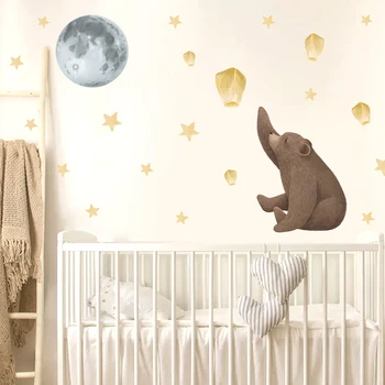  Стикери за стена с сладък мечок, Луна и звезда за детски стаи, Къщи, детска спалня, гардероб, стенни тапети, самозалепващи винилови стикери