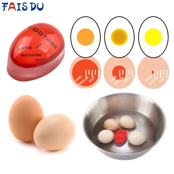  Таймер за готвене на яйца, което променя цвета си, материал от смола, е подходящ за варене на яйца за температура за кухненски помощник, Червен Полезни инструменти за приготвяне на храна