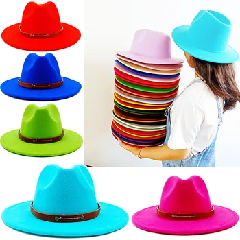  Фетровая шапка, мъжка шапка, цвят синьо езеро, Дамски фетровая шапка, аксесоари за джаз колан, Панама, фетровая шапка шляпаженская
