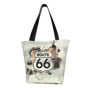  Хубава реколта чанта за пазаруване Route 66 на мотоциклет Usa Legend, множество чанта за покупки от брезент за автомобилния продукти