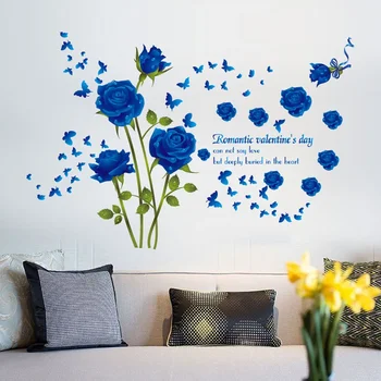  Цвете Синя Роза Подвижна PVC Стикер На Стената Начало Декор Стикер За Стая Романтични Много Гъсто Тапети Home Decor Pegatinas