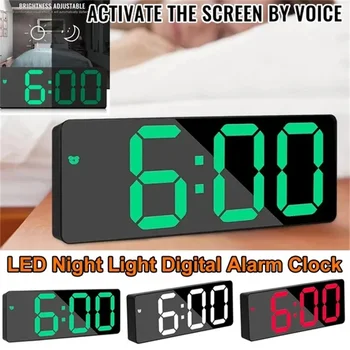  Цифров часовник с аларма за спални с led подсветка е-модел на повторение, с регулируема яркост, Гласово управление на аларми с дисплей на 12/24 часа