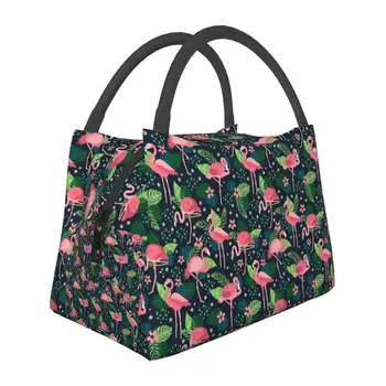  Чанта за обяд с екзотични птици, подарък за Коледа, обяд-бокс с тропически растения и цветя за жени, училищни преносим чанта-хладилник, Чанти за хранене