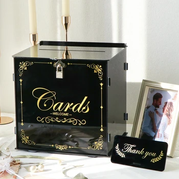  Черна акрилна кутия за сватбени картички, подарък за сватбени тържества, сватбен плик със собствените си ръце, кутия за пари за картички за сватба бижута