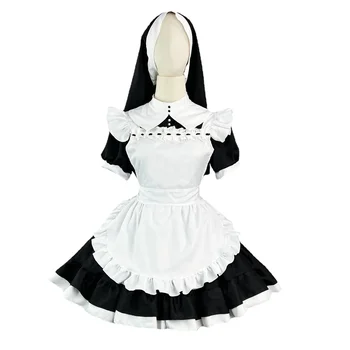  Черна монахиня-прислужница на Лолита Костюми за cosplay, Сервитьорка, камериерка, етап костюми за партита